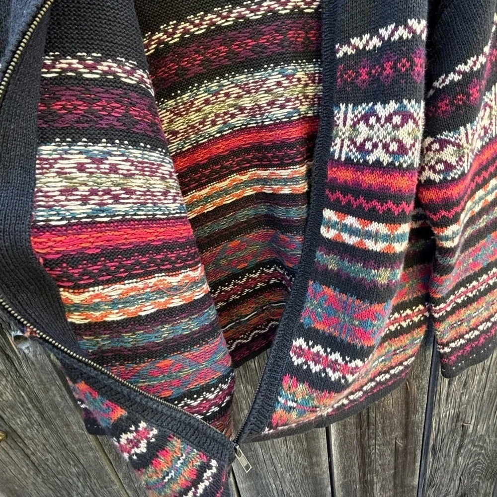 Erika & Co. Colorful Patterned Zip-Up Sweater Ramie and Cotton size XL